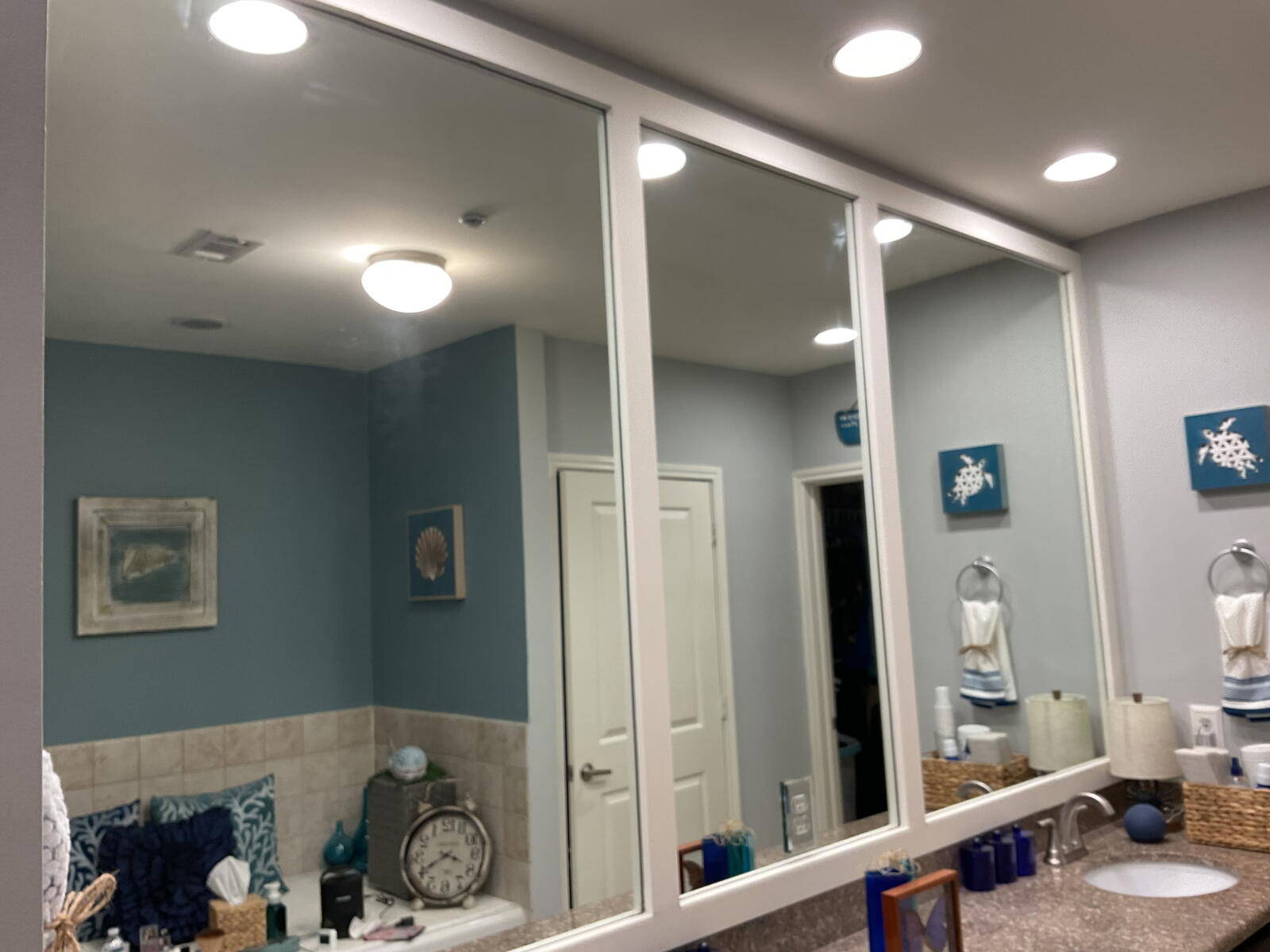 Shower area featuring securely installed safety grab bar