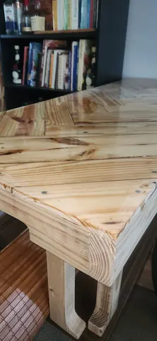 Handcrafted herringbone wood coffee table with clear protective coat finish